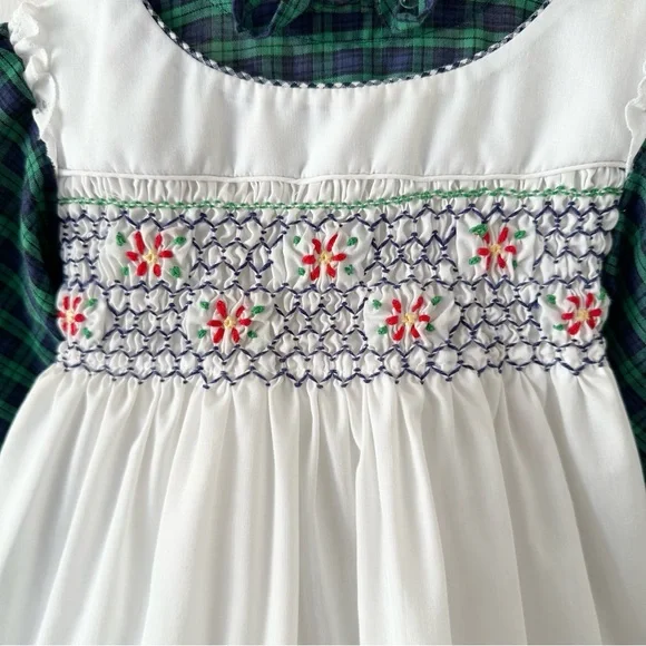 POLLY FLINDERS green plaid hand smocked dress